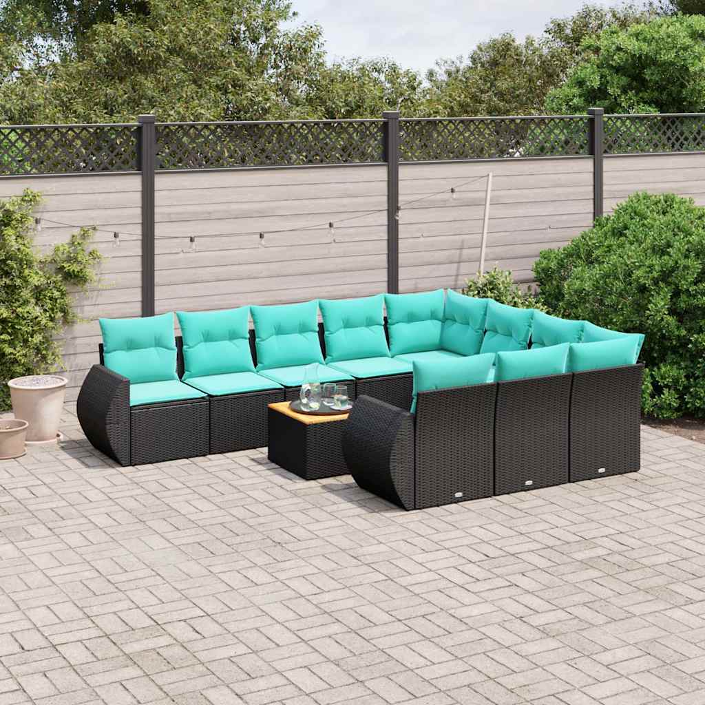 11-delt havesofast med hynder sort polyrattan