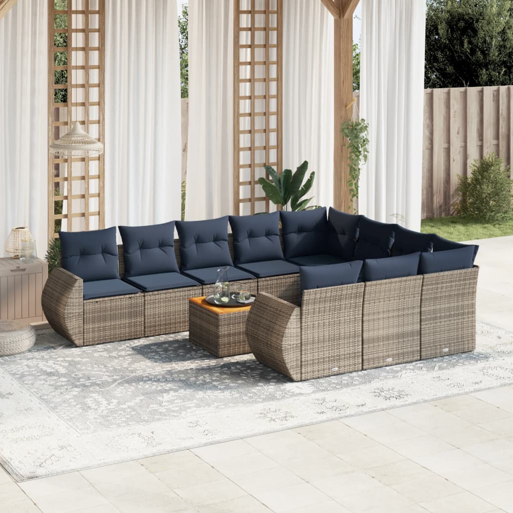 11-delt havesofast med hynder gr polyrattan