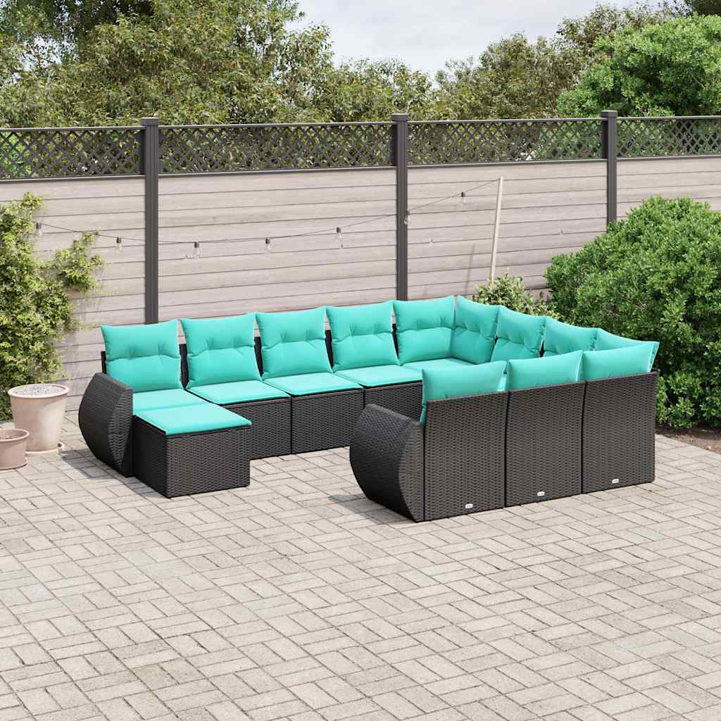 11-delt havesofast med hynder sort polyrattan