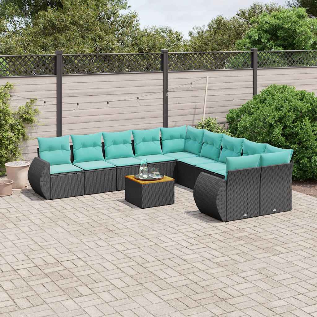 11-delt havesofast med hynder sort polyrattan