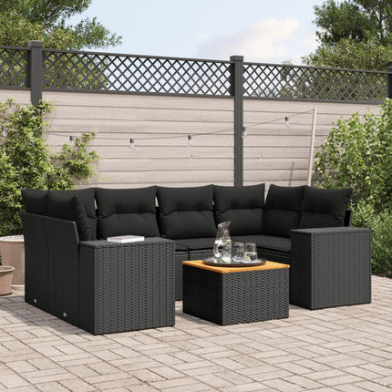 sofasæt til haven 7 dele med hynder polyrattan sort