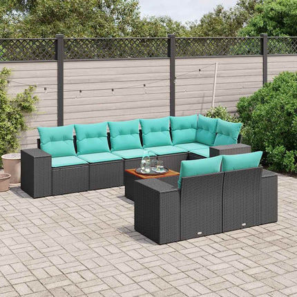 havesofasæt med 9 dele og hynder sort polyrattan