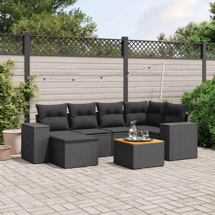 sofasæt til haven 7 dele med hynder polyrattan sort