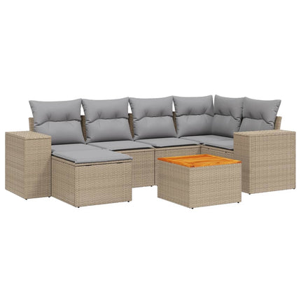 sofasæt til haven 7 dele med hynder polyrattan beige