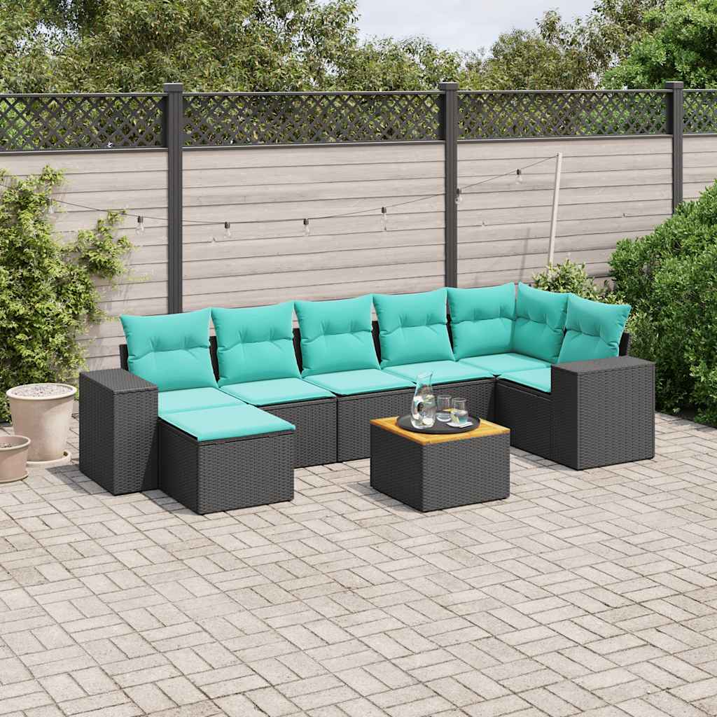 8-delt havesofast med hynder sort polyrattan