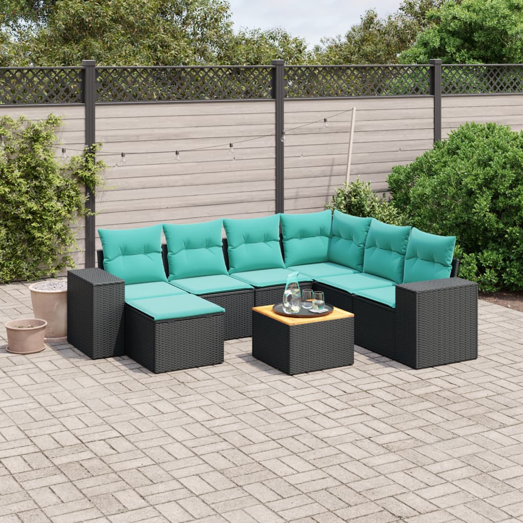 8-delt havesofast med hynder sort polyrattan