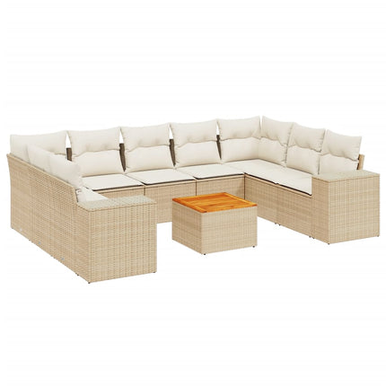 sofasæt til haven 10 dele med hynder polyrattan beige