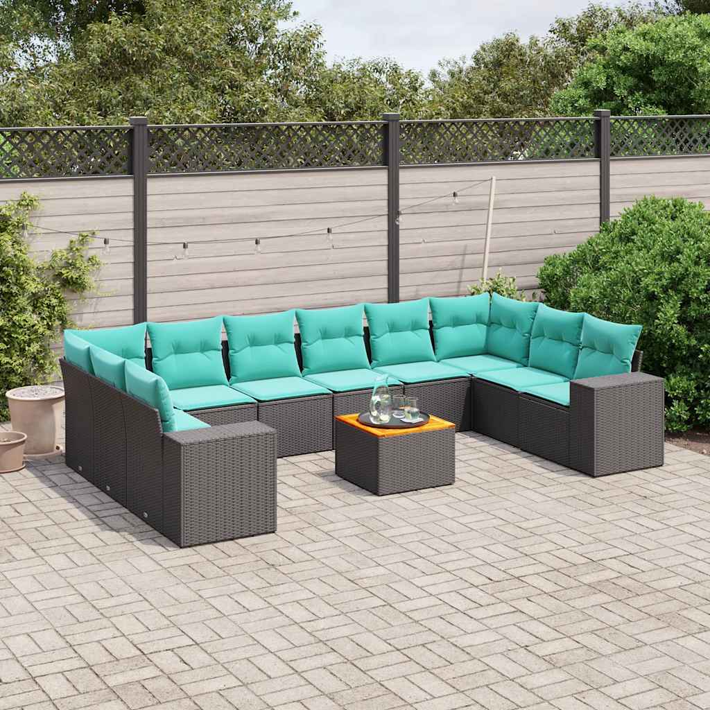 11-delt havesofast med hynder sort polyrattan
