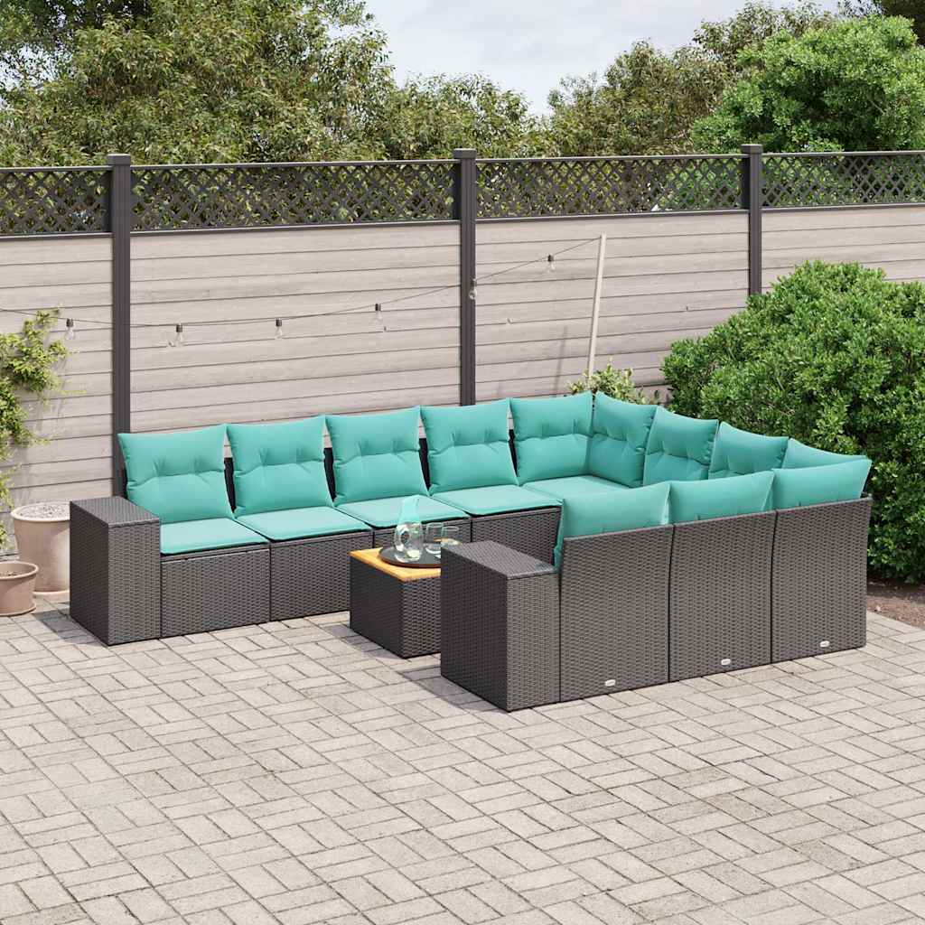 11-delt havesofast med hynder sort polyrattan