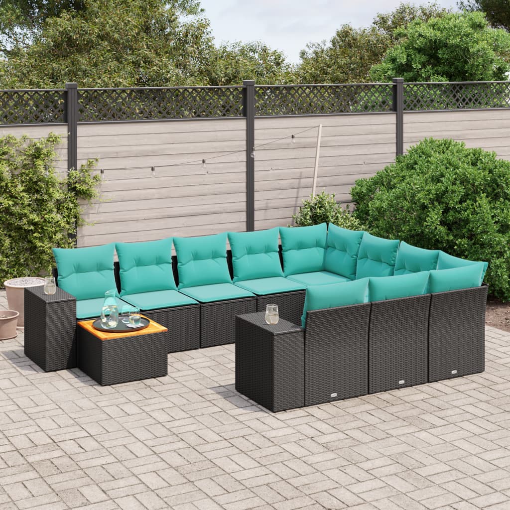 11-delt havesofast med hynder sort polyrattan