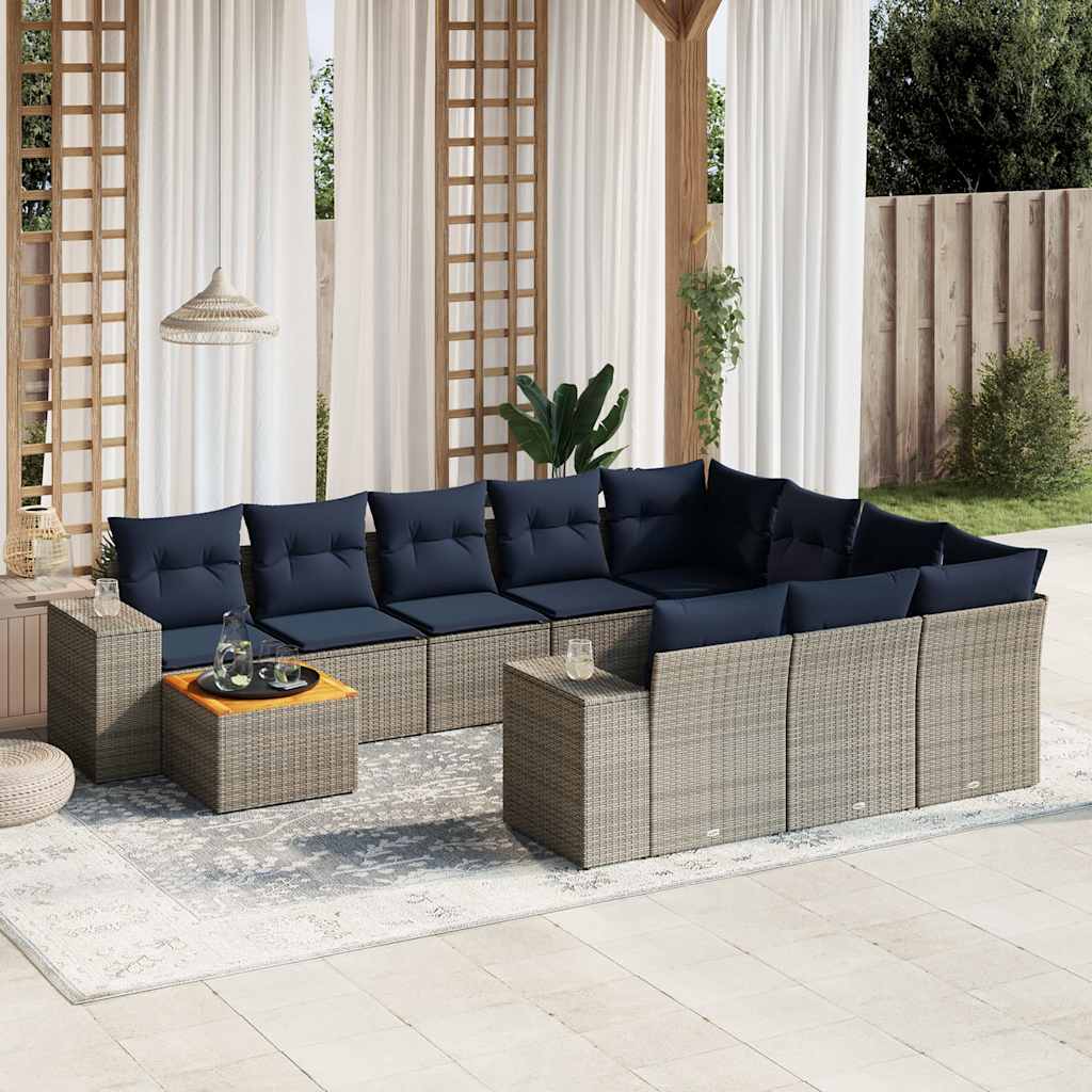 11-delt havesofast med hynder gr polyrattan