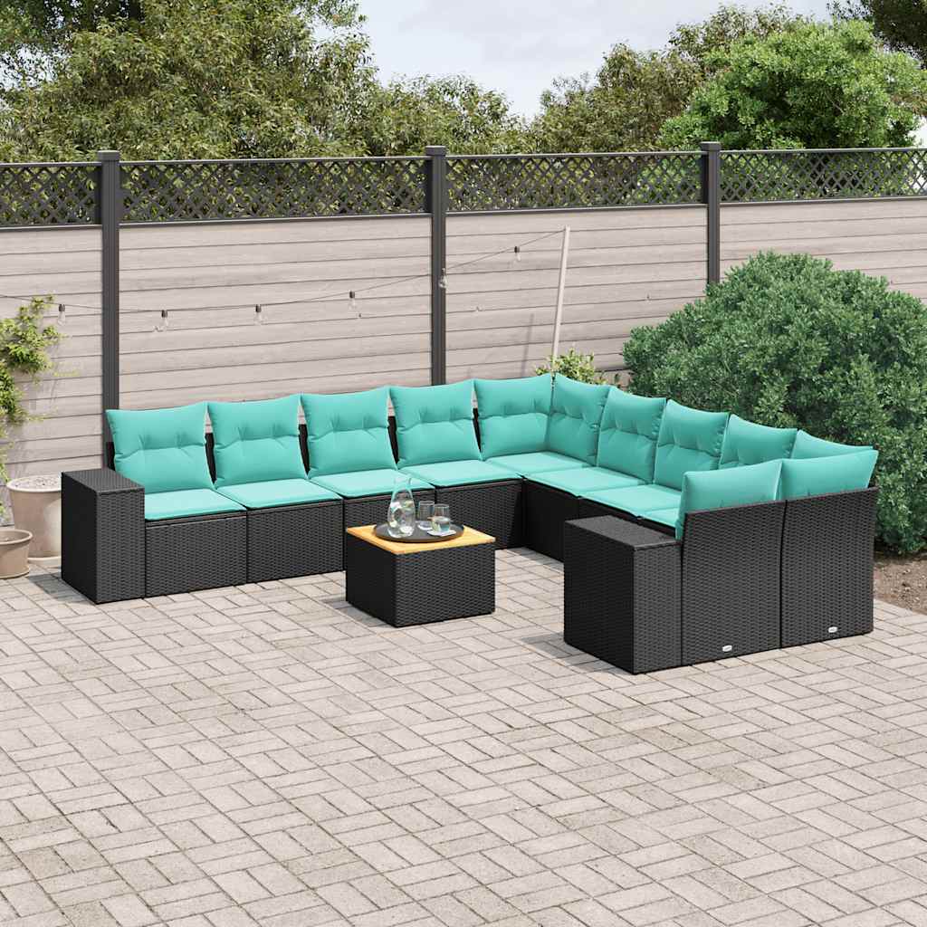 11-delt havesofast med hynder sort polyrattan