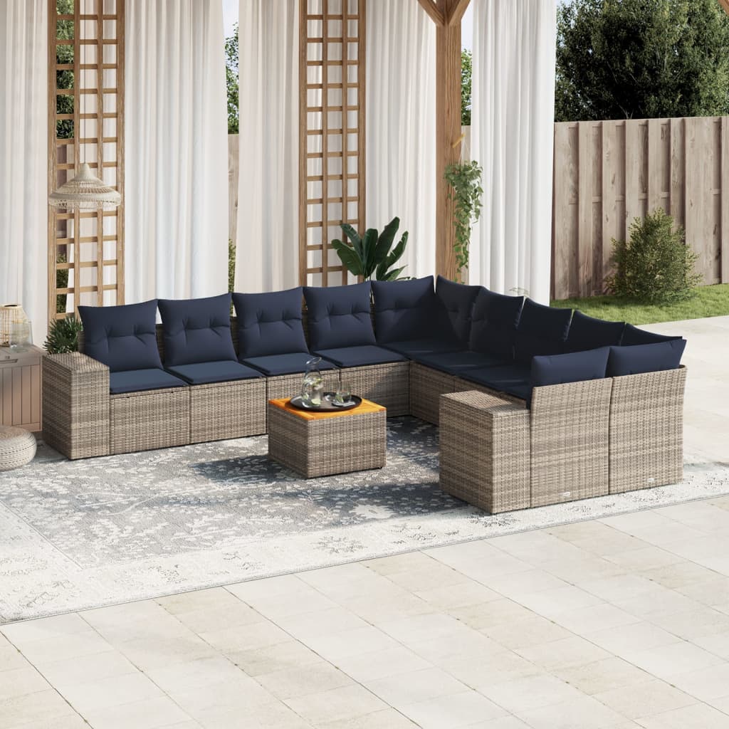 11-delt havesofast med hynder gr polyrattan