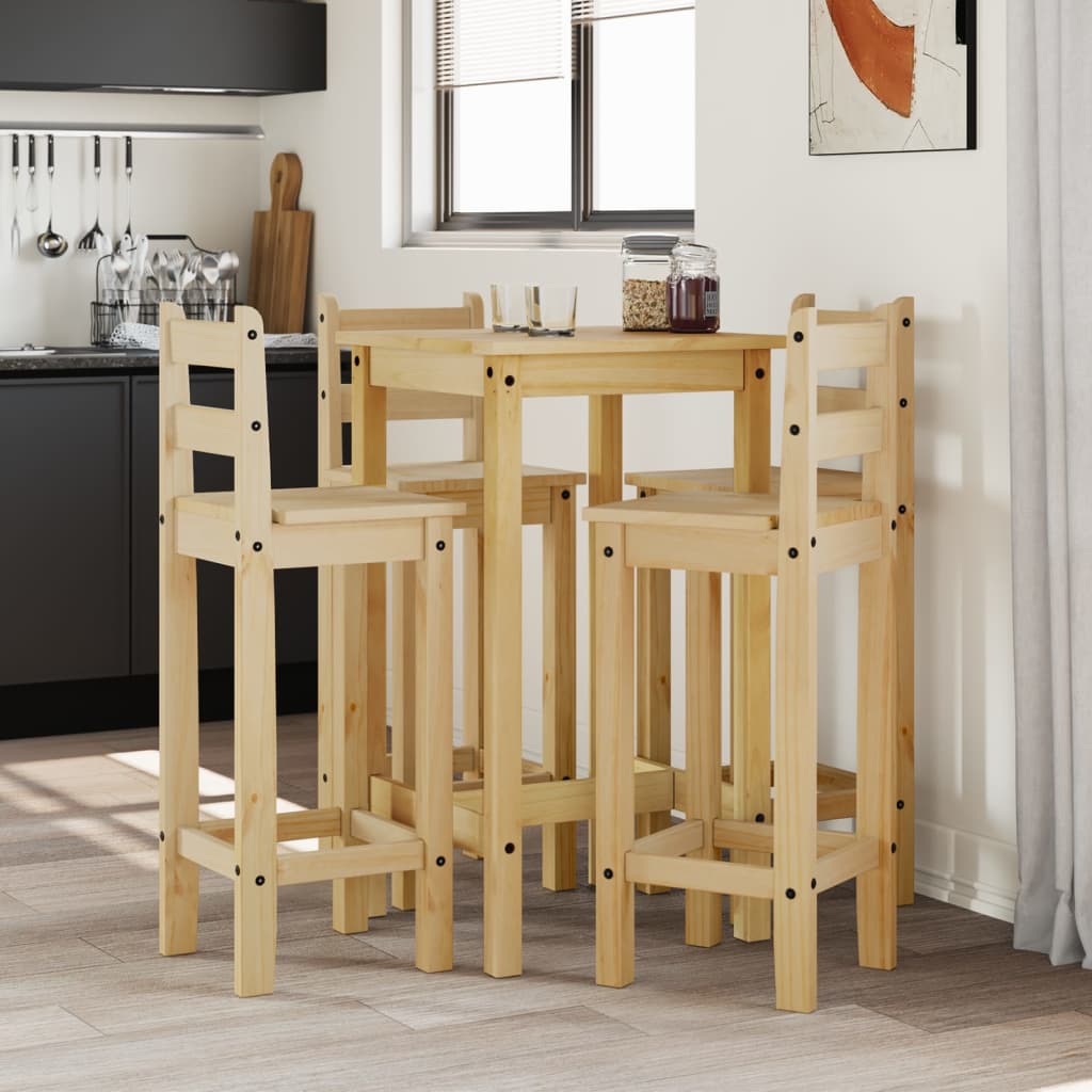 Barsæt 3 Dele Massivt Fyrretræ Brun - 57 cm / Barbord 4x barstol