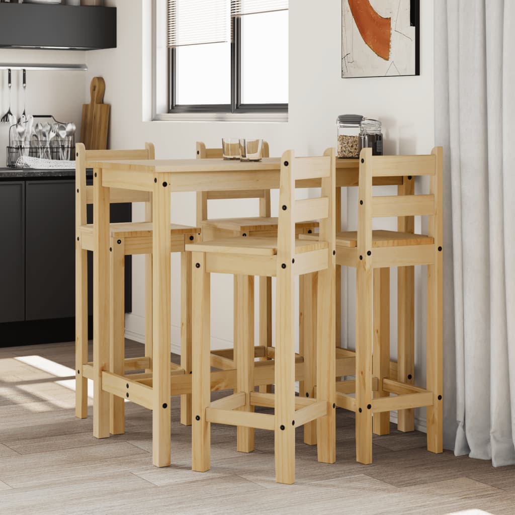 Barsæt 3 Dele Massivt Fyrretræ Brun - 112 cm / Barbord 4x barstol