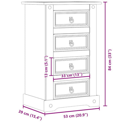 sengebord Corona 53x39x84 cm massivt fyrretræ