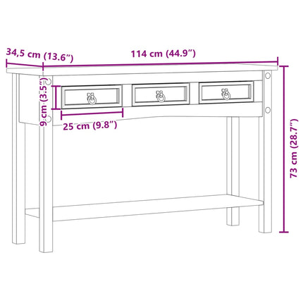 konsolbord "Corona" 114x34,5x73 cm massivt træ fyrretræ