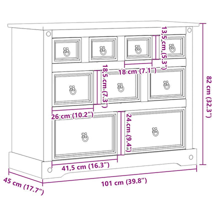 kommode Corona 101x45x82 cm massivt fyrretræ