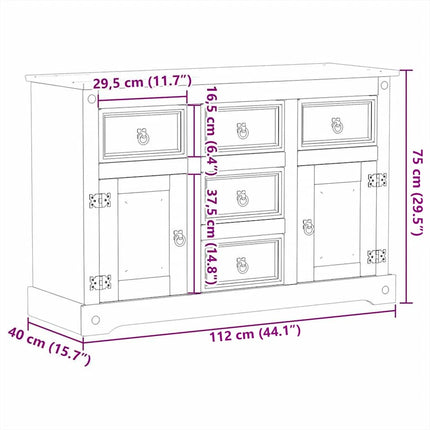 skænk Corona 112x40x75 cm massivt fyrretræ