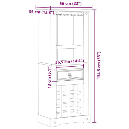 vinreol Corona 56x35x134,5 cm massivt fyrretræ
