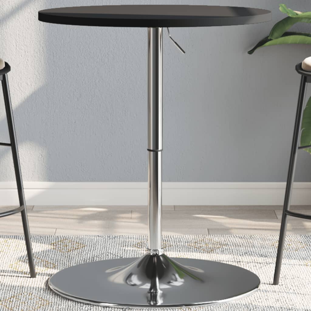 Rundt barbord 60 cm - konstrueret træ og forkromet stål, sort, højdejusterbart