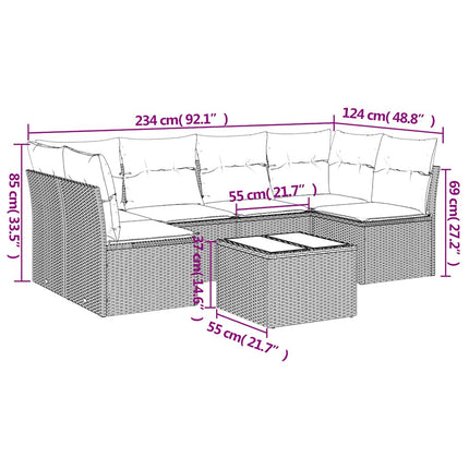sofasæt til haven 7 dele med hynder polyrattan sort