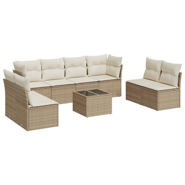sofasæt til haven 9 dele med hynder polyrattan beige