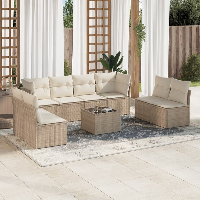 sofasæt til haven 9 dele med hynder polyrattan beige
