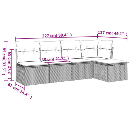 sofasæt til haven 5 dele med hynder polyrattan beige