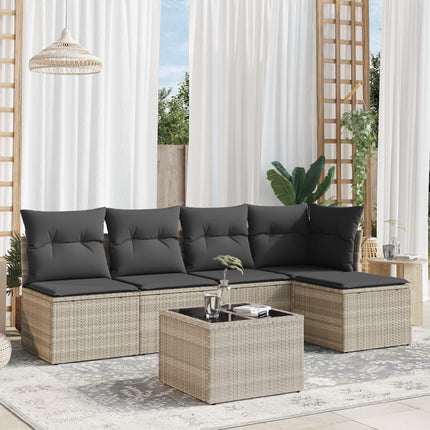 sofasæt til haven 6 dele med hynder polyrattan lysegrå