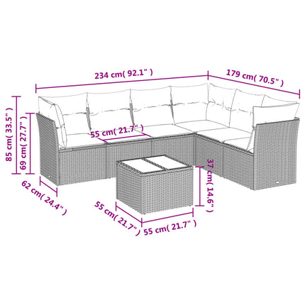 sofasæt til haven 7 dele med hynder polyrattan beige