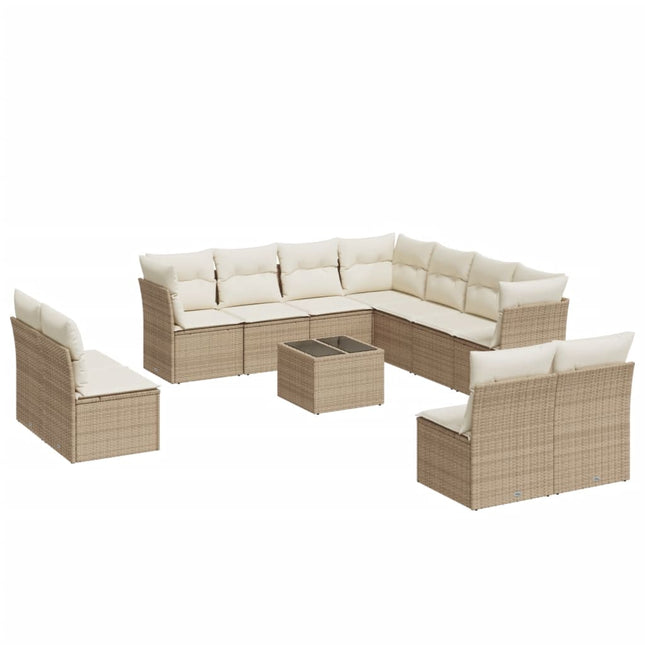 sofasæt til haven 12 dele med hynder polyrattan beige