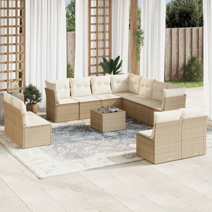 sofasæt til haven 12 dele med hynder polyrattan beige