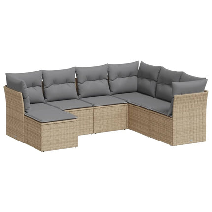 sofasæt til haven 7 dele med hynder polyrattan beige