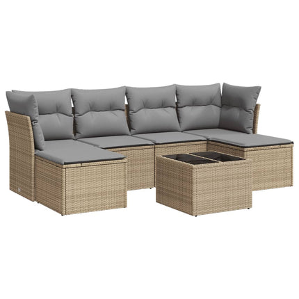 sofasæt til haven 7 dele med hynder polyrattan beige