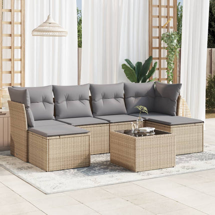 sofasæt til haven 7 dele med hynder polyrattan beige