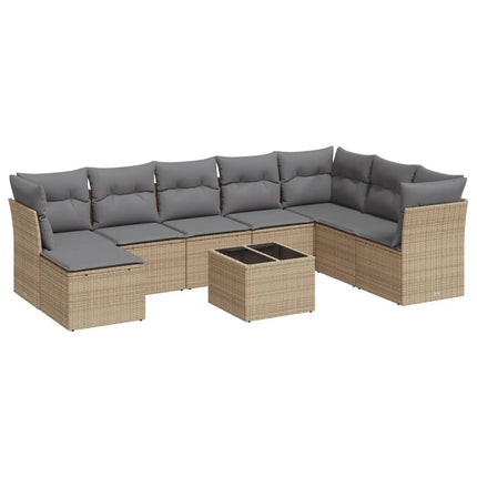 sofasæt til haven 9 dele med hynder polyrattan beige