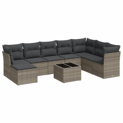 sofasæt til haven 9 dele med hynder polyrattan grå