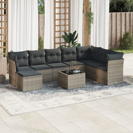 sofasæt til haven 9 dele med hynder polyrattan grå