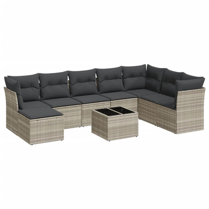 sofasæt til haven 9 dele med hynder polyrattan lysegrå