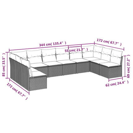 sofasæt til haven 10 dele med hynder polyrattan beige