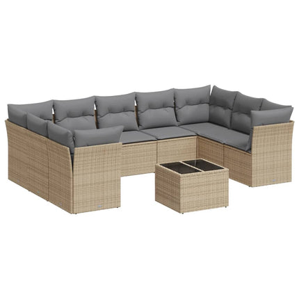 sofasæt til haven 10 dele med hynder polyrattan beige