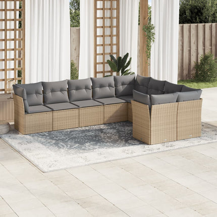 sofasæt til haven 9 dele med hynder polyrattan beige