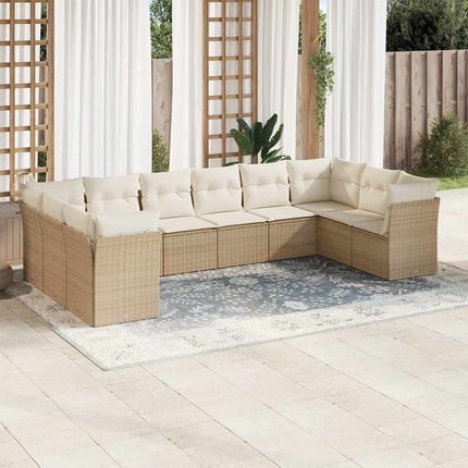 sofasæt til haven 10 dele med hynder polyrattan beige