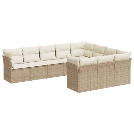 sofasæt til haven 10 dele med hynder polyrattan beige