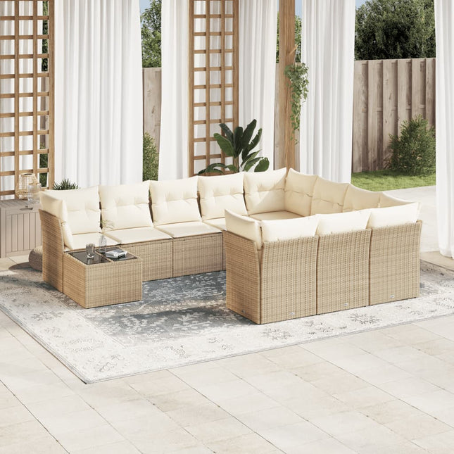 sofasæt til haven 11 dele med hynder polyrattan beige
