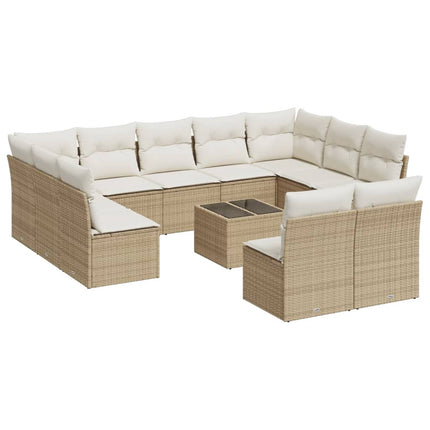 sofasæt til haven 12 dele med hynder polyrattan beige