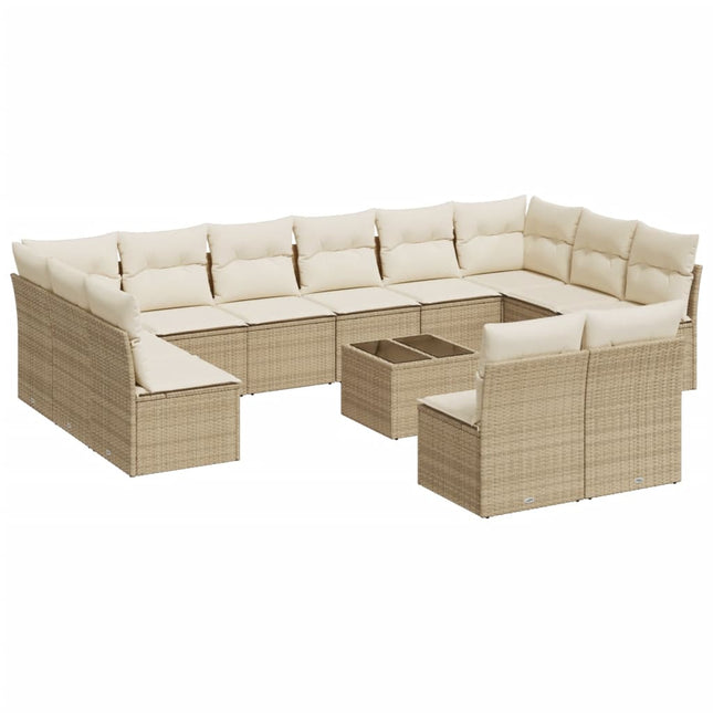 sofasæt til haven 13 dele med hynder polyrattan beige