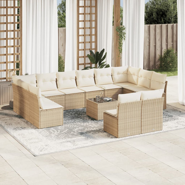 sofasæt til haven 13 dele med hynder polyrattan beige