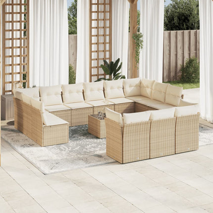 sofasæt til haven 14 dele med hynder polyrattan beige